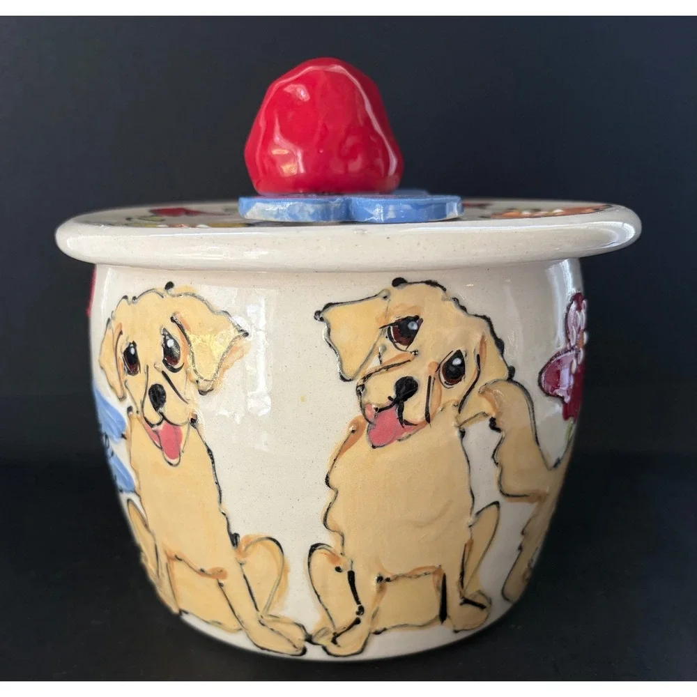 Hand Painted Ceramic Labrador Retriever Dog Treat Jar Love Makes Possible 5in